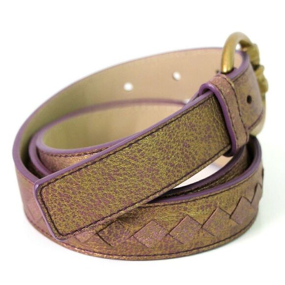 NWOT BOTTEGA VENETA ITALY GOLD MAUVE GENUINE LEATHER SKINNY DRESS BELT 34\